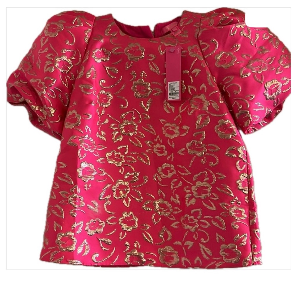 NWT!!! Lilly Pulitzer Pratt Top in Pink Grenadine and Gold Floral Puff Sleeve